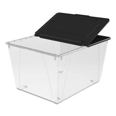 Storage Tote, 16 gal, 22.7&quot; x 18.25&quot; x 12.86&quot;, Clear/Black