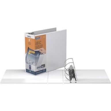 QuickFit D-Ring View Binders - 4" Binder Capacity - Letter - 8 1/2" x 11" Sheet Size - 4" Ring - D-Ring Fastener(s) - 2 Internal Pocket(s) - Vinyl, Steel - White - Recycled - Print-transfer Resistant,