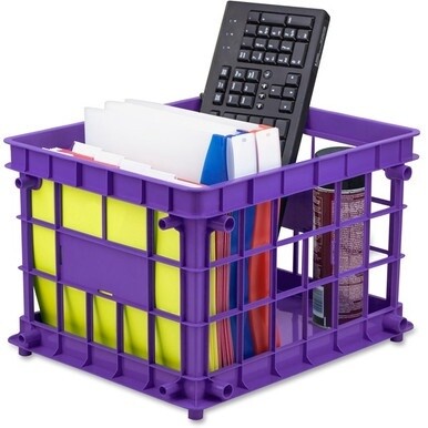 Storex Storage Crate - External Dimensions: 14.3&quot; Width x 17.3&quot; Depth x 11.2&quot; Height - Stackable - Assorted - For File, Classroom Supplies - Recycled - 3 / Set