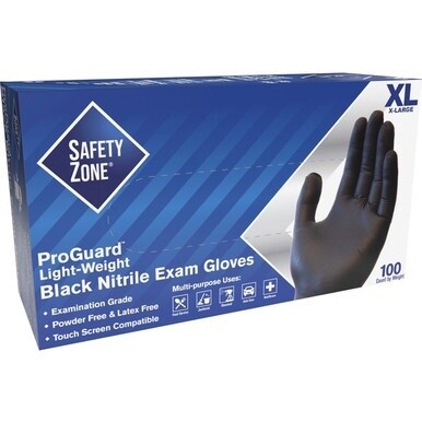 Safety Zone Powder Free Black Nitrile Gloves - X-Large Size - Black - Latex-free, Silicone-free, Allergen-free, Comfortable, Textured, DEHP-free - For Food, Janitorial Use, Cosmetics, Painting, Pet Ca
