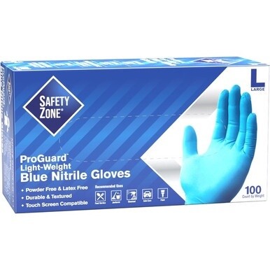 Safety Zone Powder Free Blue Nitrile Gloves - Large Size - Blue - Comfortable, Allergen-free, Silicone-free, Latex-free, Textured - For Cleaning, Dishwashing, Food, Janitorial Use, Painting, Pet Care 