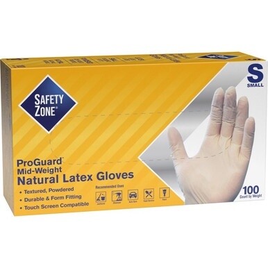 Safety Zone Powdered Natural Latex Gloves - Polymer Coating - Small Size - Natural - Allergen-free, Silicone-free, Powdered - 9.65&quot; Glove Length