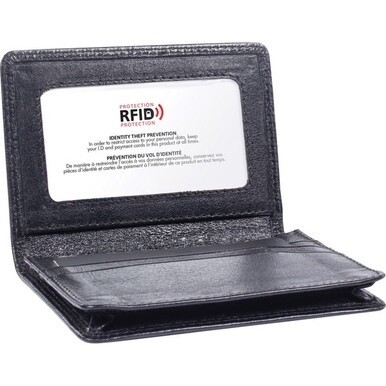 Swiss Mobility Carrying Case Business Card, License - Black - Leather Body - 0.8&quot; Height x 3&quot; Width x 4&quot; Depth - 1 Each