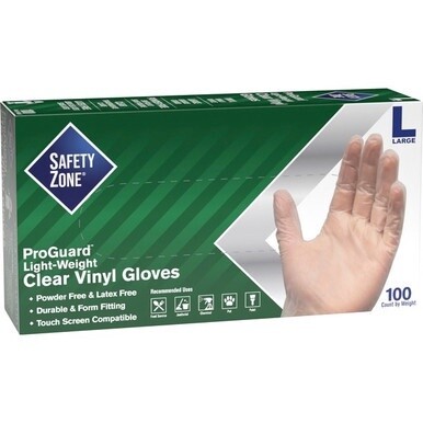 Safety Zone Powder Free Clear Vinyl Gloves - Large Size - Clear - Latex-free, DEHP-free, DINP-free, PFAS-free, Comfortable, Silicone-free - For Janitorial Use, Cosmetics, Painting, Cleaning, General P