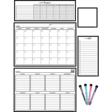 Teacher Created Resources Black &amp; White Dry-Erase Magnetic Calendar Set - Black, White - 1 Pack