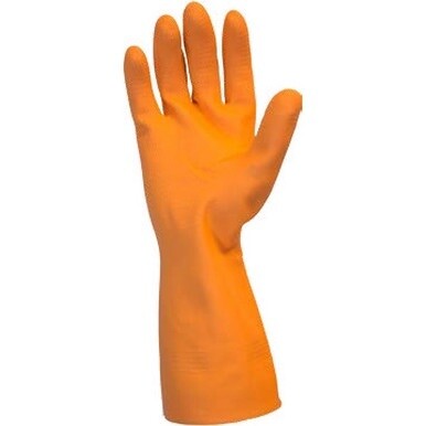 Safety Zone Orange Neoprene Latex Blend Flock Lined Latex Gloves - Chemical Protection - Small Size - Orange - Fish Scale Grip, Flock-lined - For Dishwashing, Cleaning, Meat Processing - 28 mil Thickn