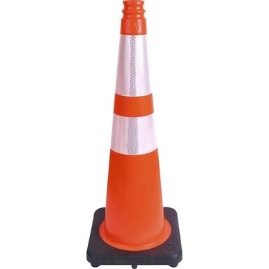 Tatco Slimline Traffic Cones - 1 Each - 10.8&quot; Width x 28&quot; Height x 10.8&quot; Depth - Cone Shape - Reflective, Flexible, Long Lasting - Polyvinyl Chloride (PVC) - Orange, Silver