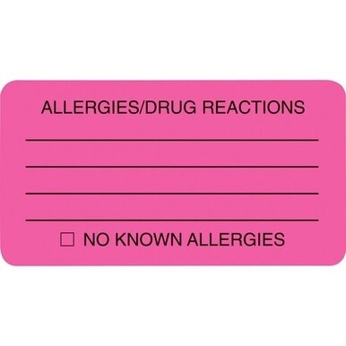 GSA MAS Tabbies ALLERY/DRUG REACTIONS Alert Labels - 3 1/4" Width x 1 3/4" Length - Pink - 250 / Roll