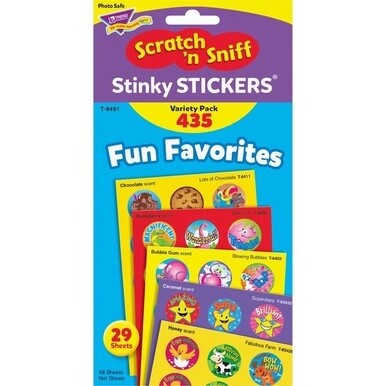 Trend Fun &amp; Fancy Jumbo Pack Stickers - 432 x Round Shape - Self-adhesive - Acid-free, Non-toxic, Photo-safe, Scented - Assorted, Multicolor - Paper - 432 / Pack