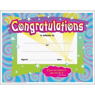Trend Congratulations/Swirls Award Certificates - &quot;Congratulations&quot; - 8.5&quot; x 11&quot; - 30 / Pack