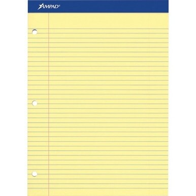 Ampad Double Sheet Writing Pad - 100 Sheets - 0.28&quot; Ruled - 15 lb Basis Weight - Letter - 8 1/2&quot; x 11&quot;8.5&quot; x 11.8&quot; - Canary Yellow Paper - Micro Perforated, Stiff, Chipboard Backing - 1 / Pad