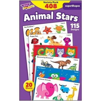 Trend Animal Fun Stickers Variety Pack - Fun, Animal Theme/Subject - Sea Buddies, Owl-Stars, Puppy Pals Shape - Photo-safe, Non-toxic, Acid-free - 8" Height x 4.13" Width x 6.63" Length - Multicolor -