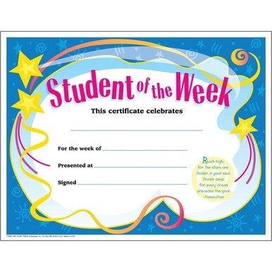Trend Student of The Week Award Certificate - &quot;Student of the Week&quot; - 8.5&quot; x 11&quot; - 30 / Pack