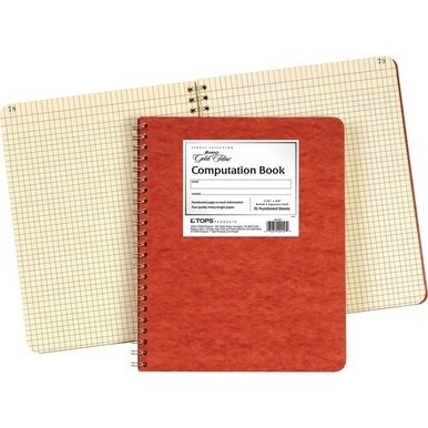 Ampad Retro Computation Notebook - 75 Sheets - Double Wire Spiral - 24 lb Basis Weight - 9 1/4&quot; x 11 3/4&quot; - Ivory Paper - RedPressboard Cover - Numbered, Heavy Duty Cover, Hard Cover, Chipboard Backin