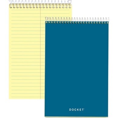 TOPS Docket Steno Book - 100 Sheets - Coilock - 6" x 9" - Canary Paper - Forest GreenChipboard Cover - Perforated, Hard Cover, Rigid - 1 Each