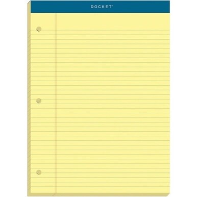 TOPS Double Docket Rigid Back Legal Pads - 100 Sheets - Stapled/Glued - Ruled Margin - 16 lb Basis Weight - 8 1/2" x 11 3/4" - Canary Paper - Green Binding - Hard Cover, Perforated, Stiff-back, Back B