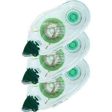 Tombow Mono Removable Adhesive Applicator Refill - 13.11 yd Length x 0.33&quot; Width - For Card, Photo, Paper - 3 / Pack - Clear