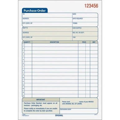 GSA MAS TOPS Carbonless 3-Part Purchase Order Books - 50 Sheet(s) - 3 PartCarbonless Copy - 5.56" x 7.93" Sheet Size - Assorted Sheet(s) - 1 Each
