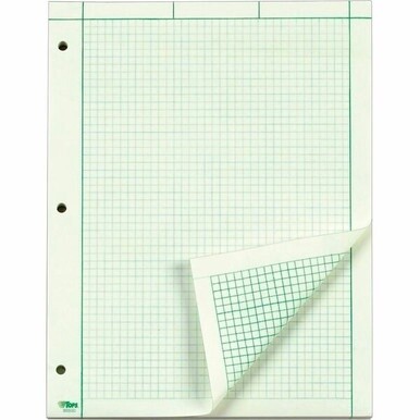 TOPS Engineering Computation Pad - 100 Sheets - Stapled/Glued - Back Ruling Surface - Ruled Margin - 15 lb Basis Weight - Letter - 8 1/2&quot; x 11&quot; - Green Paper - Punched - 1 / Pad