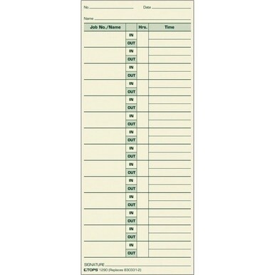 TOPS Job Cards Time Cards - 3.50&quot; x 8.50&quot; Sheet Size - Yellow - Manila Sheet(s) - Green Print Color - 500 / Box