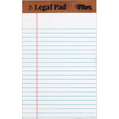 TOPS The Legal Pad Writing Pad - 50 Sheets - Double Stitched - 0.28&quot; Ruled - 16 lb Basis Weight - Jr.Legal - 5&quot; x 8&quot; - White Paper - Chipboard Cover - Perforated, Hard Cover, Removable - 1 Dozen
