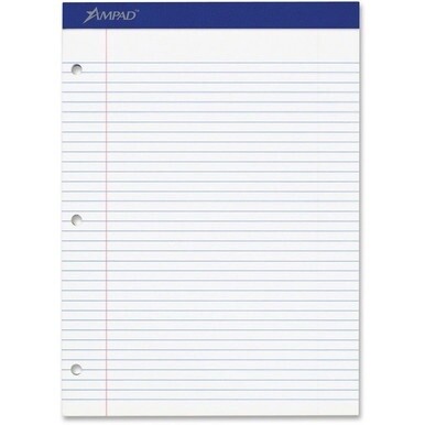 Ampad Double Sheet Writing Pad - 100 Sheets - Stapled - Both Side Ruling Surface - 0.28" Ruled - 15 lb Basis Weight - Letter - 8 1/2" x 11"8.5" x 11.8" - White Paper - White Cover - Micro Perforated, 