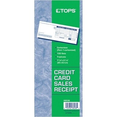 GSA MAS TOPS Credit Card Sales Slip Forms - 15 lb - 3 PartCarbonless Copy - 3.25" x 7.88" Sheet Size - White Sheet(s) - Blue Print Color - Paper - 100 / Pack