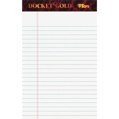 TOPS Docket Gold Jr. Legal Ruled White Legal Pads - Jr.Legal - 50 Sheets - 0.28&quot; Ruled - 20 lb Basis Weight - Jr.Legal - 5&quot; x 8&quot; - White Paper - Burgundy Binding - Hard Cover, Perforated, Heavyweight 
