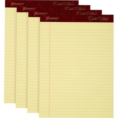 TOPS Gold Fibre Premium Rule Writing Pads - Letter - 50 Sheets - Watermark - Stapled/Glued - 0.34&quot; Ruled - 20 lb Basis Weight - Letter - 8 1/2&quot; x 11&quot; - Yellow Paper - Micro Perforated, Bleed-free, Chi