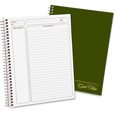 Ampad Gold Fibre Classic Project Planner - Action - White Sheet - Wire Bound - White - Classic Green Cover - 9.5&quot; Height x 7.3&quot; Width - Notes Area, Heavyweight, Micro Perforated, Durable Cover, Sturdy