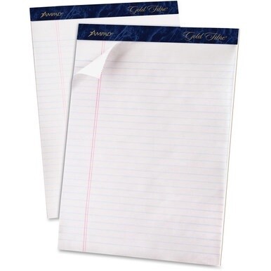 TOPS Gold Fibre Ruled Perforated Writing Pads - Letter - 50 Sheets - Watermark - Stapled/Glued - 0.34" Ruled - 16 lb Basis Weight - Letter - 8 1/2" x 11" - Dark Blue Binding - Bleed-free, Micro Perfor