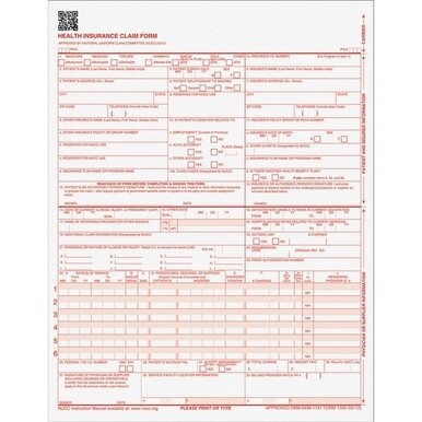 TOPS CMS-1500 Laser Printer Forms - 20 lb - 1 Part - 8.50&quot; x 11&quot; Form Size - White - Red Print Color - Paper - 500 / Pack