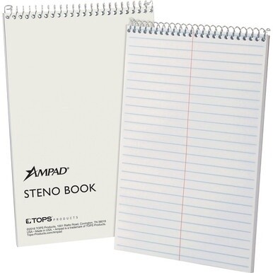 Ampad Kraft Cover Steno Book - 70 Sheets - Wire Bound - 0.34&quot; Ruled - Gregg Ruled Margin - 15 lb Basis Weight - 6&quot; x 9&quot; - White Paper - Kraft Cover - Chipboard Backing, Sturdy Cover - 1 Each
