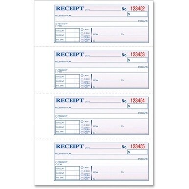 TOPS Money/Rent Receipt Book - 2 PartCarbonless Copy - 2.75&quot; x 7.25&quot; Sheet Size - Assorted Sheet(s) - Blue Print Color - 1 Each