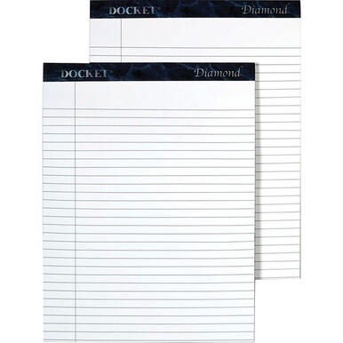 TOPS Docket Diamond Notepads - 50 Sheets - Watermark - Double Stitched - 0.34&quot; Ruled - 24 lb Basis Weight - 8 1/2&quot; x 11 3/4&quot; - White Paper - Blue Binding - Chipboard Cover - Perforated, Hard Cover, St