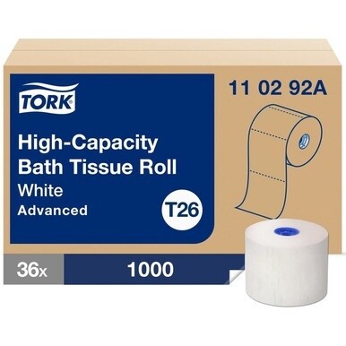 Tork High-Capacity Toilet Paper Roll White T26 - Tork High-Capacity Toilet Paper Roll White T26, Advanced, 2-Ply, 36 x 1000 sheets, 110292A