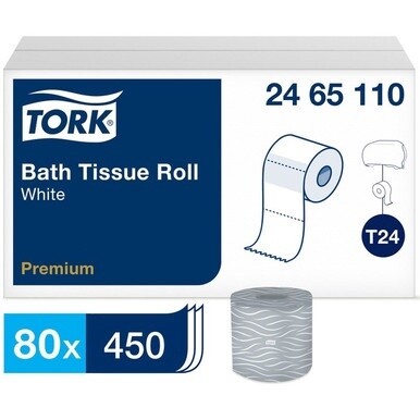 Tork Premium Bath Tissue Roll, 2-Ply - 2 Ply3.75" - 450 Sheets/Roll - 4.35" Roll Diameter - White - Extra Soft, Embossed, Individually Wrapped, Absorbent - For Plumbing, Bathroom - 450 Rolls Per Conta