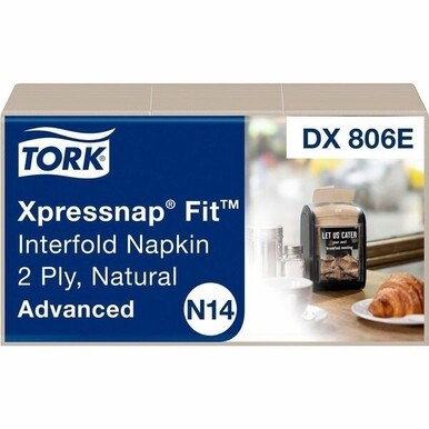 Tork Xpressnap Fit&amp;reg; Natural Dispenser Napkin N14 - Tork Xpressnap Fit&amp;reg; Natural Dispenser Napkin N14, Compostable 2-ply, 36 packs x 120 napkins, DX806E