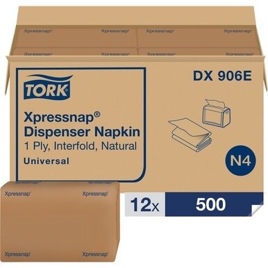 Tork Xpressnap&amp;reg; Natural Dispenser Napkin N4 - Tork Xpressnap&amp;reg; Natural Dispenser Napkin N4, Universal, Interfold 1-ply, 13" x 8.5" , DX906E