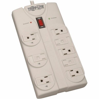 Tripp Lite by Eaton Protect It! 8-Outlet Surge Protector 8 ft. Cord with Right-Angle Plug 1440 Joules Diagnostic LEDs Light Gray Housing - 8 x NEMA 5-15R - 1800 VA - 1440 J - 120 V AC Input - 120 V AC