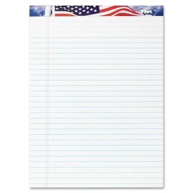 TOPS American Pride Writing Tablets - 50 Sheets - Strip - 0.34&quot; Ruled - 16 lb Basis Weight - 8 1/2&quot; x 11 3/4&quot; - White Paper - Perforated, Bleed Resistant - 3 / Pack