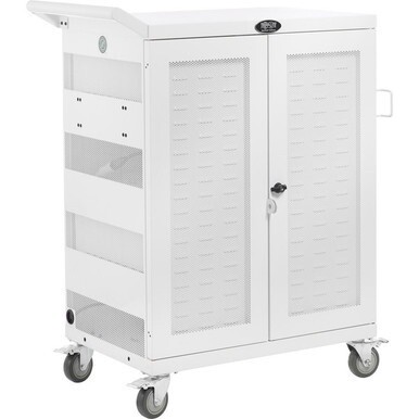 Tripp Lite by Eaton Safe-IT Multi-Device UV Charging Cart Hospital-Grade 32 AC Outlets Laptops Chromebooks Antimicrobial White - 2 Shelf - 4 Casters - Steel - 34.8" Width x 21.6" Depth x 42.3" Height 