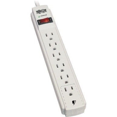 Tripp Lite by Eaton Protect It! 6-Outlet Surge Protector 8 ft. (2.43 m) Cord 990 Joules Low-Profile Right-Angle 5-15P plug - 6 x NEMA 5-15R - 1875 VA - 990 J - 120 V AC, 125 V AC Input
