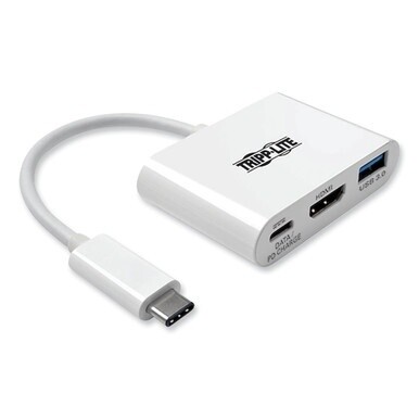 USB 3.1 Gen 1 USB-C to HDMI 4K Adapter, USB-A/USB-C PD Charging Ports, 3&quot;, White
