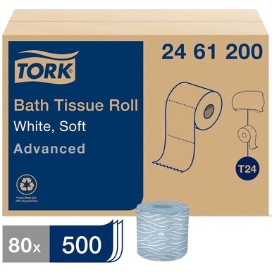 Tork Advanced Bath Tissue Roll, 2-Ply - 2 Ply - 3.96&quot; x 156.25 ft - 500 Sheets/Roll - 4.35&quot; Roll Diameter - White - Soft, Embossed, Individually Wrapped, Absorbent - For Plumbing, Bathroom - 500 / Rol