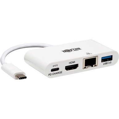 Tripp Lite by Eaton USB-C Multiport Adapter - 4K HDMI USB 3.x (5Gbps) Hub Port GbE 60W PD Charging HDCP White - Docking Station for Notebook/Tablet PC/Desktop PC - 2 x USB Ports - 2 x USB 3.0 - Networ
