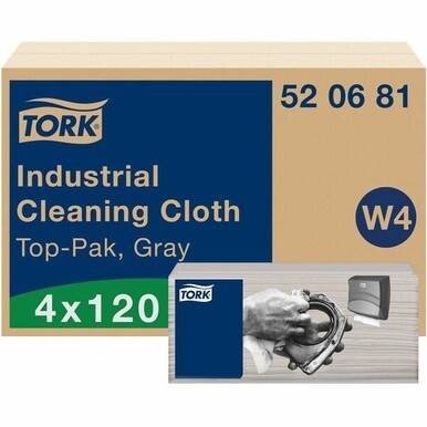 TORK Industrial Cleaning Cloth Gray W4 - 1 Ply - 13.98" x 16.34" - Gray - Cellulose, Polyester, Polypropylene - Soft, Flexible, Disposable, Absorbent, Non-scratching, Embossed - For Multipurpose - 120