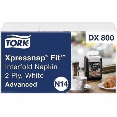 TORK Xpressnap Fit Interfold Dispenser Napkin - 2 Ply - Interfolded - 6.50&quot; x 8.39&quot; - White - Embossed - For Restaurant - 120 / Sleeve