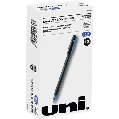 uni&amp;reg; Jetstream 101 Ballpoint Pen - Medium Pen Point - 1 mm Pen Point Size - Blue Gel-based Ink - Black, Blue Barrel - 1 Dozen