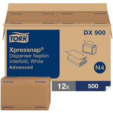 Tork Xpressnap&amp;reg; White Dispenser Napkin N4 - Tork Xpressnap&amp;reg; White Dispenser Napkin N4, Advanced, Interfold 1-ply, 12 x 500 napkins, 13&quot; x 8.5&quot; , DX900